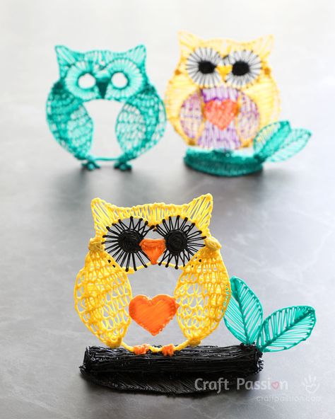 Make 3D Owl using a LIX 3D pen, simply draw & assembly, easy skill. Tutorial comes with a free downloadable Owl template & quick video to show how to draw. 3dpen Ideas Easy, Mynt3d Pen Ideas Easy, 3 D Pen Ideas Easy, Easy Things To Make With A 3d Pen, 3d Pen Craft Ideas, Things To Do With 3d Pen, 3d Pen Drawings, 3 D Pen Ideas For Kids Easy, Mynt3d Pen Ideas