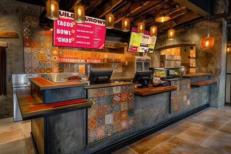 Vatos Tacos mexican restaurant branding - Bullhearted Branding Studio Taco Restaurant Design Interiors, Tacos Restaurant Design, Taco Restaurant Design, Restaurant Booth Design, Burrito Restaurant, Modern Mexican Restaurant, Restaurant Remodel, Mexican Ideas, Menu Engineering