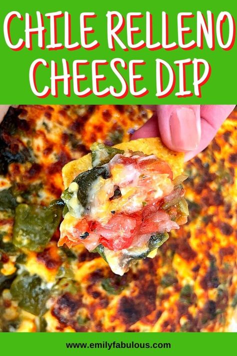 Chile Relleno Cheese Dip Recipe | Roasted Poblanos | EmilyFabulous Poblano Dip, Pepper Dip Recipe, Cheese Dip Crock Pot, The Original Dish, Cheese Dip Recipe, Crock Pot Dips, Stuffed Pepper Dip, Cheese Dip Recipes, Mexican Dish