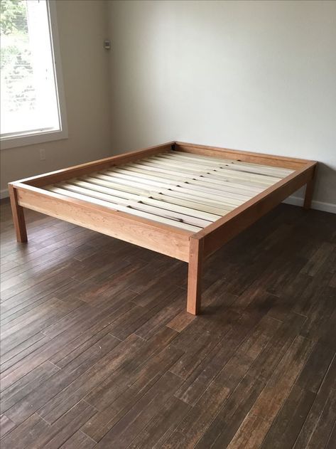 King Platform Bed Frame, Simple Bed Frame, Bed Hardware, Minimalist Bed, Bed Frame Design, Makeover Bedroom, Cherry Hardwood, Extra Bedroom, King Platform Bed