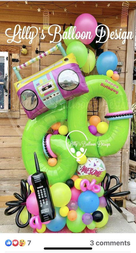 80s Pool Party Aesthetic, 40th Birthday Balloons, Balloon Pillars, 40th Bday Ideas, 90s Theme Party, 80's Party, 80s Theme Party, 80s Theme, 40th Birthday Decorations