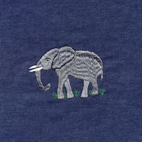 Mitumba Kenya Embroidery Elephant | The African Fabric Shop Elephant Embroidery Design, Embroidery Elephant, Elephant Embroidery, Denim Background, Indigo Cloth, Sun Prints, African Quilts, Kuba Cloth, African Textile