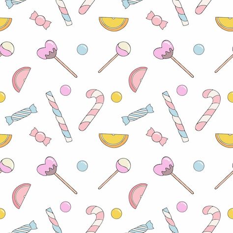 Download this Premium Vector about Endless seamless background with sweets and candies. Lollipops and candies on a white background. Wallpaper for sewing clothes, printing on fabric, packaging paper., and discover more than 15 Million Professional Graphic Resources on Freepik Tailoring Wallpaper, Sweets Background, Diy Eid Gifts, Background Sweet, Candy Rain, Candy Background, Candy Drawing, Candy Pictures, Presentation Pictures