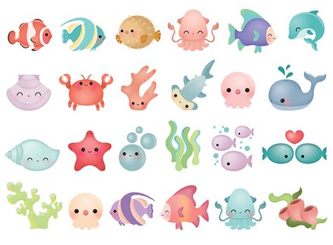 24 Sticker Collections for EK Success, USA on Behance Kawaii Animals, Kawaii Stickers, Cute Animal Drawings, Kawaii Drawings, Sticker Collection, Sea Animals, Cute Doodles, Printable Stickers, 귀여운 동물