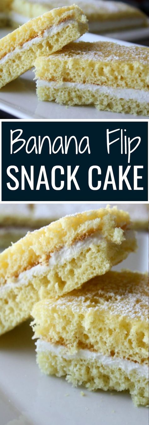 Banana Flip Snack Cake. Banana Flip Snack Cake Recipe. If you grew up eating Banana Flips or Banana Twins this is the recipe you have been looking for. Banana Flip Cake Recipe, Banana Flips, Banana Flip, Snack Cake Recipe, Eating Banana, Instant Banana Pudding, Banana Bread Pudding, Banana Recipes, Moist Cakes