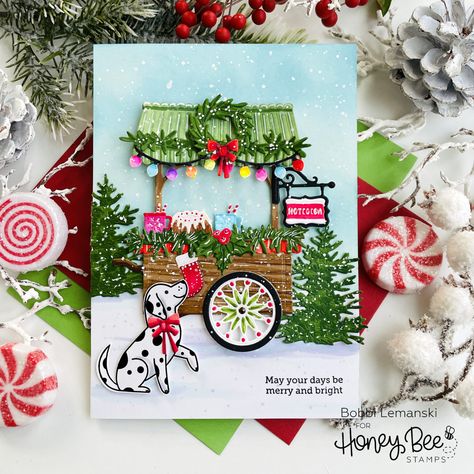 Honey Bee Market Cart Cards, Honey Bee Market Cart, Market Cart, Christmas Papercraft, Bee Christmas, Gnome Cards, Peppermint Sticks, Bee Creative, Christmas 3d