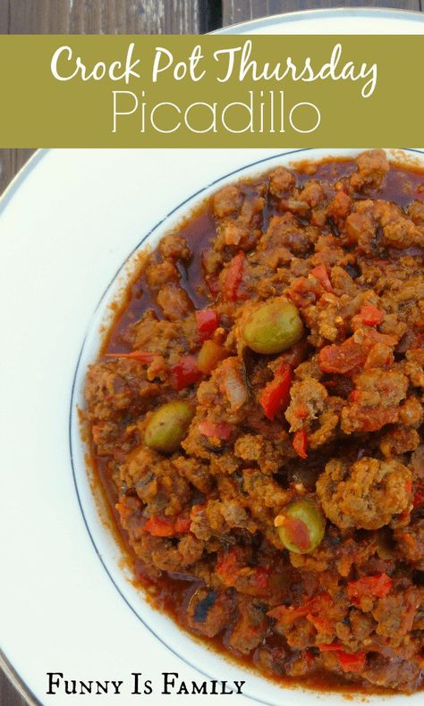 This Crockpot Picadillo has the most delicious flavor and is excellent over rice, on a bun, or as a lower calorie main dish! Cuban Picadillo Crockpot Recipe, Crockpot Picadillo Slow Cooker, Crockpot Picadillo, Haitian Dishes, Crock Recipes, Slower Cooker, Picadillo Recipe, On A Bun, Camping Snacks