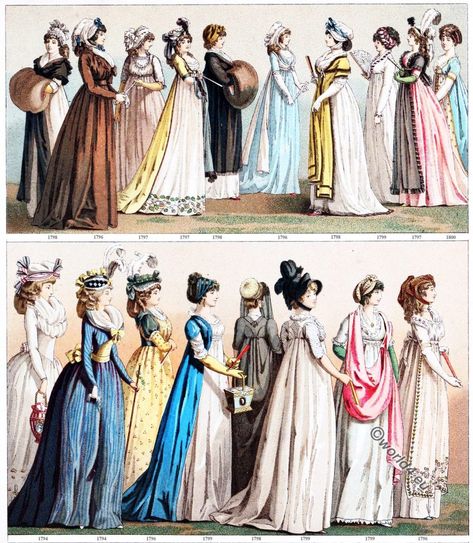 Fashion under the French Revolution 1789 to 1802. | World4 French Revolution Fashion, 1790s Fashion, French Outfits, 1800s Fashion, Regency Fashion, 18th Century Fashion, Fashion Journals, French Revolution, Fashion Revolution