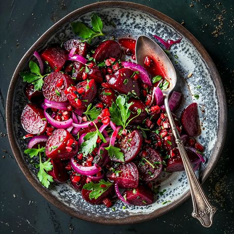 Enjoy a vibrant Marinated Beet Salad with earthy beets, tangy red onions, and fresh parsley, all tossed in a flavorful vinaigrette. Perfect for any meal! Lamb And Beets, Marinated Beets Recipe, Balsamic Beet Salad, Beats Salad Recipes, Haitian Beet Salad, Beet Salad Recipes Cold, Beet Salad With Arugula, Red Beet Salad, Marinated Beets