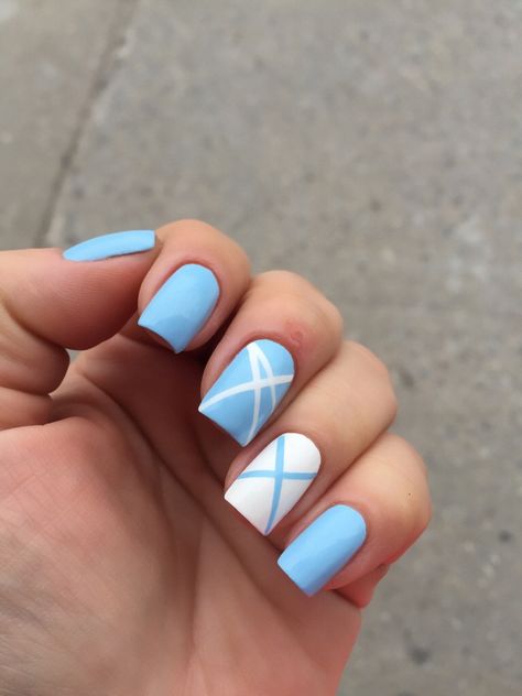 Simply Cute Nail Designs, Cute Nails Acrylic Blue And White, Blue Nail With White Tip, Blue Nd White Acrylic Nails, White And Light Blue Nails Simple, Blue And White Nails Ideas, Blue White Nails Short, Summer Gel Nails Ideas Blue, Nail Art With Blue And White