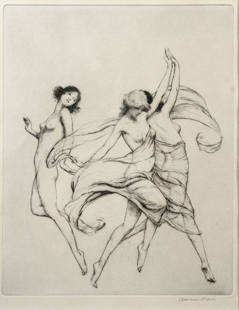 Tattoo Of Painting, Dancing Women Drawing, Warren B Davis, Drypoint Etching Inspiration, Women Dancing Painting, Dancing Illustration, Dancing Pose, Dancing Woman, Drypoint Etching