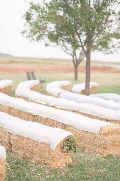 Hay Bale Seating, Affordable Wedding Decorations, Wedding Ceremony Seating, Camo Wedding, Ceremony Seating, Hay Bales, בר מצווה, Outdoor Wedding Decorations, Southern Weddings