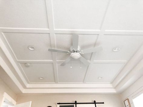 Fake Coffered Ceiling, Low Profile Coffered Ceiling Ideas, Faux Coffered Ceiling Diy, Simple Coffered Ceiling, Diy Coffered Ceiling Easy, Board And Batten Ceiling, Low Profile Coffered Ceiling, Flat Coffered Ceiling, Faux Coffered Ceiling