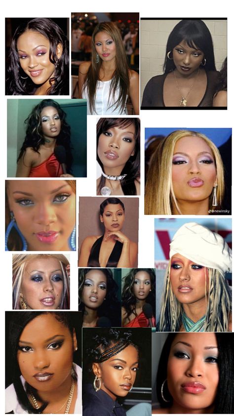 Y2K makeup 2010 Makeup Trends, Early 2000s Makeup Looks Baddie, 2003 Makeup Look, 2000s Editorial Makeup, Y2k Fashion Makeup, 2001 Makeup Looks, Makeup From The 2000s, 2006 Makeup Look, 90 Makeup Look