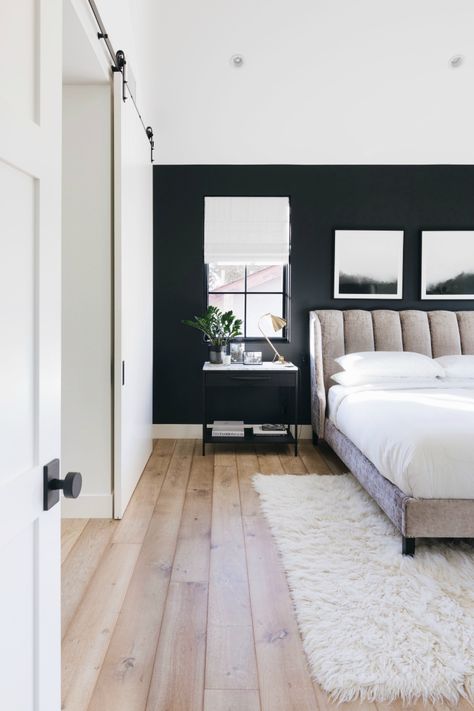 Matt Black Accent Wall Bedroom, Whitecwall Black Bed, Master Black Bedroom, Black Wood Bed Frame Minimalist, Grey Ans Black Bedding, Edgy Bedroom, Black Walls Bedroom, Andee Layne, Black White Bedrooms