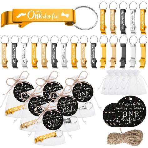 PRICES MAY VARY. Comprehensive Party Pack: these 1st birthday party favors come with everything you need, including 50 bottle openers, 50 thank you tags, 50 organza bags and 1 roll of 20 m twine; The color, style, and quantity are enough to meet your home birthday party decoration needs; It's the nice combination to create memorable and eye catching party favors for guests Handy and Portable: our baby shower favor boasts an appealing and stylish design; Sized at about 0.47 x 3.19 inches/ 1.2 x 8 First Birthday Party Favors, Little Mr, First Birthday Party Favor, 1st Birthday Favors, 1st Birthday Party Favors, Mr Onederful, Return Gift, Party Pack, First Birthday Party