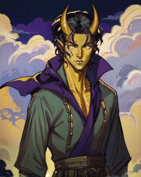 sorcerer tiefling Yellow Tiefling, Tiefling Sorcerer, Magic Character, Icewind Dale, Dnd Ideas, Character References, Art Characters, Character Ideas, Male Art