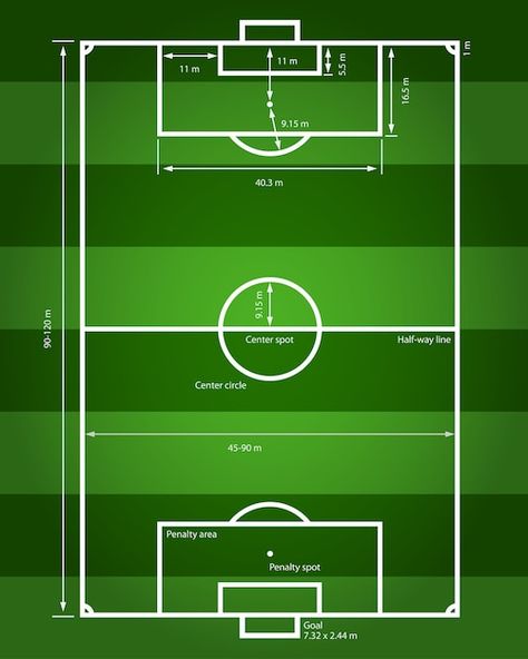 Picture of a soccer field with indicatio... | Premium Vector #Freepik #vector #soccer-pitch #soccer-field #sports-field #football-pitch Soccer Field Layout, Vector Picture, Background Circle, Mini Soccer, Soccer Training Drills, Adult Playground, Football Drawing, Funny Vintage Ads, Cute Football Players