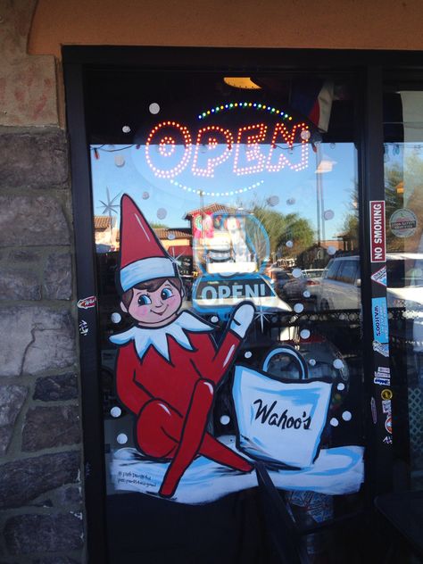 Elf On The Shelf Window Painting, Elf Window Painting, Nutcracker Window Painting, Elf On The Shelf Painting, Holiday Window Painting, Xmas Windows, Painting Windows, Restaurant Window, Winter Windows