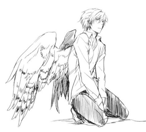 . Anime Guy Kneeling Down, Guy Kneeling Reference, Angel Kneeling Drawing, Kneeling Art Reference, Anime Kneeling, Man On Knees, Kneeling Pose Reference, Durarara Shizuo, Angle Art