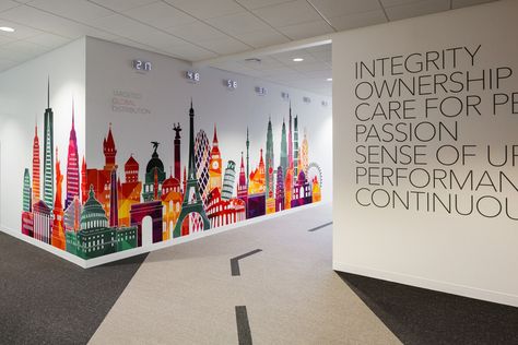 Corporate Wall Mural, Workspaces Design, Office Wall Graphics, Office Graphics, Agency Office, Office Mural, Office Wall Design, Architects Office, Office Branding