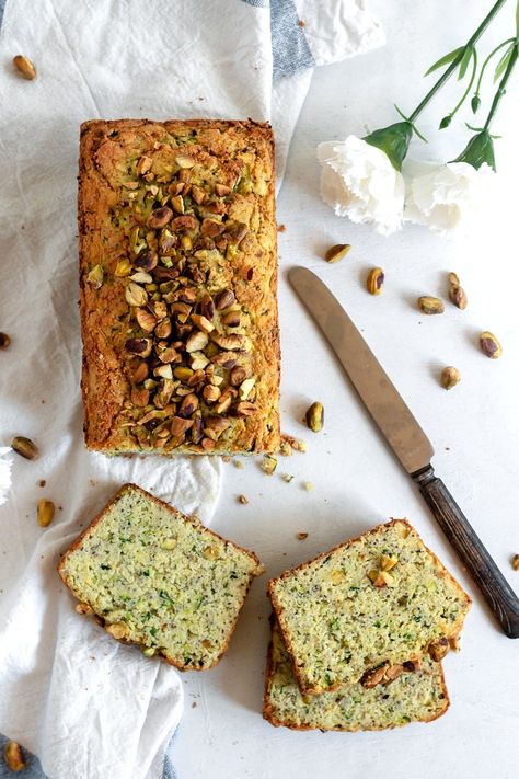 One-Bowl Paleo Zucchini Pistachio Bread made with fresh and healthy zucchini, pistachios, and olive oil is a delicious and easy savory treat the whole family will love! (gluten free, grain free, dairy free, low carb) Paleo Sandwich Bread, Paleo Sandwich, Pistachio Bread, Paleo Zucchini, Dairy Free Low Carb, Healthy Zucchini, Gluten Free Grains, Low Carb Paleo, Chapati