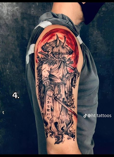 Man Tattoos, Samurai Tattoo Sleeve, Headdress Tattoo, Oni Mask Tattoo, Japanese Tattoos For Men, Wrist Tattoo Ideas, Japanese Man, Rose Flower Tattoos, Medieval Tattoo