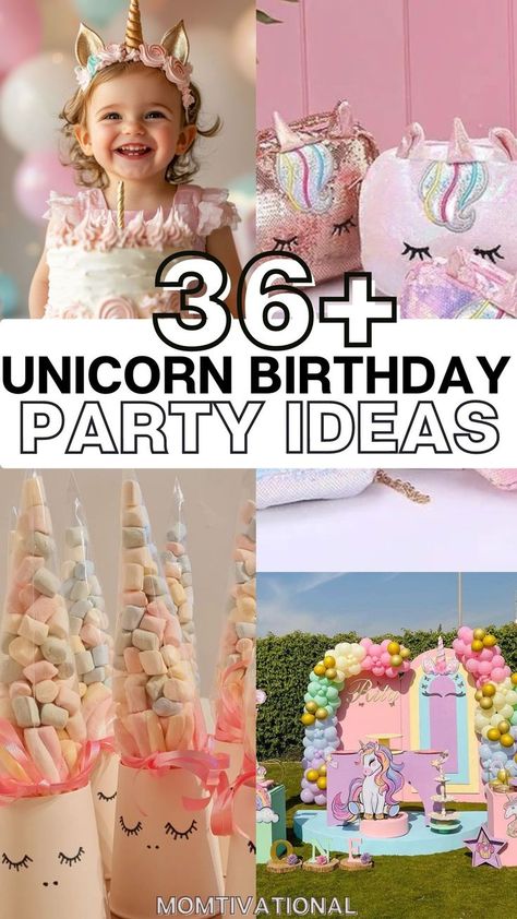 Looking for magical unicorn birthday party ideas? Check out 36+ creative ways to bring your unicorn party to life with fun games, colorful decorations, and delicious unicorn-themed snacks. #UnicornParty Unicorn Birthday Ideas Diy, Simple Unicorn Party, Unicorn 1st Birthday Party Ideas, Unicorn Birthday Party Ideas Diy, Unicorn Birthday Party Ideas Decoration, Unicorn Birthday Party Food, Magical Unicorn Birthday Party, Unicorn Birthday Party Cake, Birthday Movie Night