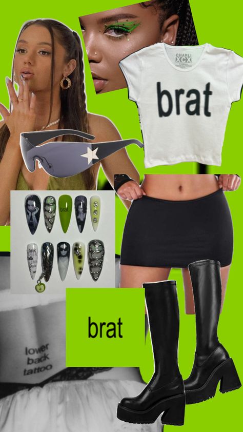 Charlie Xcx Brat Costume, Charli Xcx Costume Halloween, Brat Charli Xcx Halloween Costume, Charlie Xcx Halloween Costume, Charlie Xcx Outfits Concert, Charli Xcx Brat Concert Outfit, Brat Halloween Costume, Charlixcx Brat Outfit, Brat Tour Fits