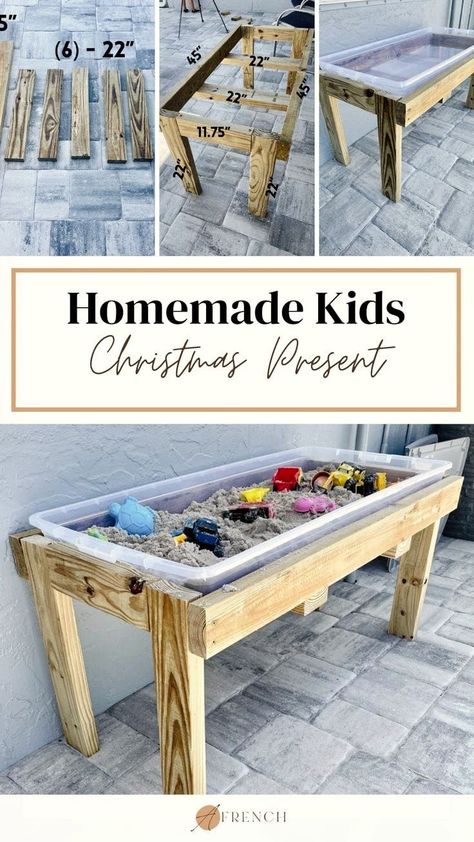 Small Space Outdoor Play Area, Outdoor Sensory Table Ideas, Cool Diy Wood Projects, Easy Diy Pallet Projects, Toddler Outside Play Area, Diy Outdoor Toys For Kids, Sandbox Table, Kids Play Ideas, Sandbox Ideas