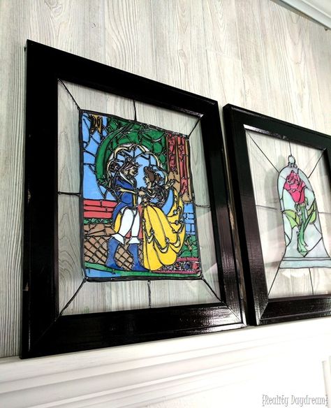 Faux Stained Glass Diy, Beauty And The Beast Bedroom, Beauty And The Beast Diy, Deco Disney, Casa Disney, Stained Glass Rose, Beauty And The Beast Party, Disney Rooms, Rose Tutorial