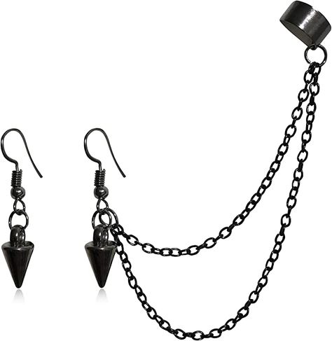 Amazon.com: ANDPAI Unique Lightweight Black Silver Punk Long Tassel Chain Ear Cuff Earrings 316L Stainless Steel Vintage Barrel Nails Crawler Climer Dangle Drop Stud Earrings for Men Women Unisex (Black): Clothing, Shoes & Jewelry Vintage Barrel, Emo Jewelry, Ear Cuff Earrings, Edgy Jewelry, Punk Earrings, Stud Earrings For Men, Earrings For Men, Ear Cuff Earings, Punk Jewelry