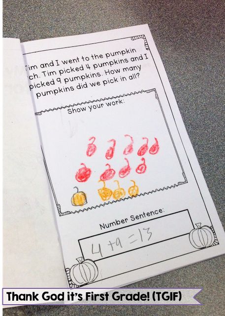 First Grade Story Problems, October 1st Grade Activities, Story Problems First Grade, Math Story Problems, Math Journal, Fall Math, Daily 3, Algebraic Thinking, Math Problem Solving