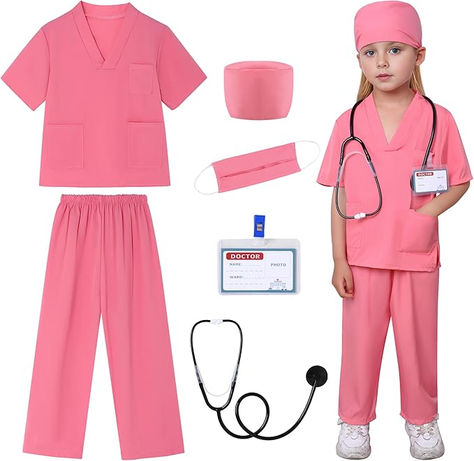 Product details
Care instructions  Machine Wash
About this item
Professional Doctor Costume Set, Realistic Experience---This doctor Scrubs 6pcs costume set is designed for kids aged 3-9 and includes a top, a pair of surgical trousers, a surgical mask, a hat, a virtual stethoscope, and a doctor's name tag. Kids can feel like real doctors with this scrubs for kids set, inspiring their interest in the medical profession. Toddler Doctor Costume, Kids Scrubs, Up Cosplay, Pretend Play Costumes, Doctor Scrubs, Nurse Scrubs, Medical Profession, Doctor Costume, Surgical Mask