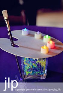 Pinner said,"We created this centerpiece for our recent art auction"artist brush and pallet Artist Centerpiece Ideas, Art Themed Centerpieces, Auction Centerpieces, Art Centerpieces, Auction Themes, Art Themed Party, Gala Themes, Auction Ideas, Battery Candles