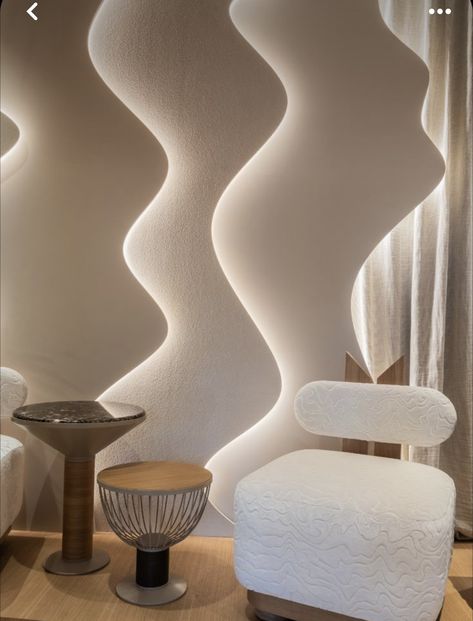 Shape And Form Interior Design, Wavy Interior Design, Organic Wall Design, Organic Luxury Interior, Room Decor Ideas Aesthetic, Aesthetics Room Decor, Decor Bedroom Aesthetic, Futuristic Decor, Sofa Table Design