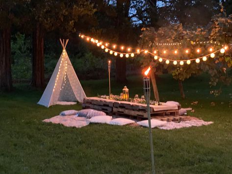 Tee Pee Tent Outdoor, Teepee Garden Party, Teepee Tent Birthday Decorations, Teepee Tent With Fairy Lights, Tp Tent, Kids Teepee With Fairy Lights, Tee Pee Tent, Slumber Party Tents Indoor Camping, Birthday Celebration Decorations