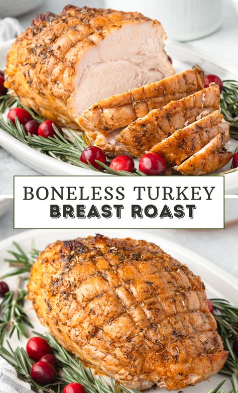 Looking for a quick and easy turkey option that’s perfect for a small Thanksgiving meal or cozy Christmas dinner? This boneless roasted turkey breast cooks up in just 1 1/2 hours, giving you juicy, tender meat and crispy skin with minimal effort. It’s a great choice for smaller gatherings, bringing all the holiday flavor without the fuss of a whole turkey. Perfect for holiday meals that are simple, flavorful, and stress-free! 5 Lb Turkey Breast In Oven, Cooking A Boneless Turkey Breast, Turkey Boneless Breast Recipes, Thanksgiving Boneless Turkey Breast Recipes, How Long To Roast A 3 Lb Turkey Breast, Small Turkey Breast Crockpot, How To Cook Turkey Breast In Oven, Best Boneless Turkey Breast Recipe, Small Turkey Breast Recipe