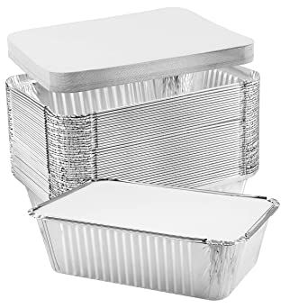 NYHI 50-Pack Heavy Duty Disposable Aluminum Oblong Foil Pans with Lid Covers Recyclable Tin Food Storage Tray Extra-Sturdy Containers for Cooking, Baking, Meal Prep, Takeout - 5 lb Aluminum Foil Pans, Plastic Party Plates, Homemade Lasagna, Aluminum Pans, Baking Tins, Storage Tray, Baking Tools, Food Store, Food Packaging