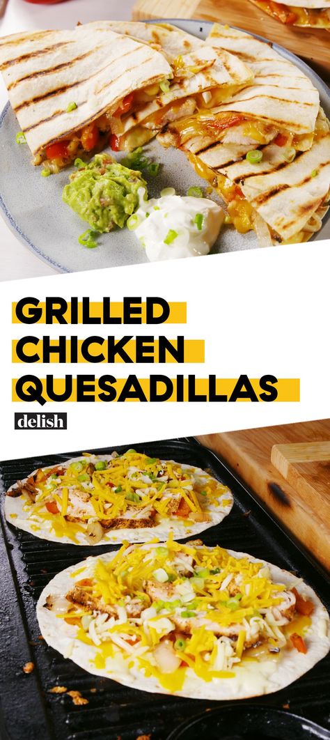 We Can't Stop Making These Grilled Chicken Quesadillas Delish Grilled Quesadilla Recipes, Authentic Chicken Tacos, Chicken Breast Tacos, Preacher Cake, Chicken Tacos Recipe Easy, Easy Quesadilla, Quesadilla Recipes Easy, Tacos Chicken, Tacos Easy