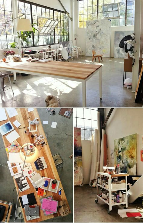 Table For Painting Studio, Clean Art Studio, Artist Work Table, Painting Studio Workspaces, Art Studio Table, Colorful Art Studio, Home Art Studios, Artist Studio Space, Creative Studio Space