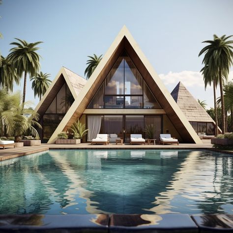 Modern guest houses reminiscent of Egyptian pyramids Beach Resort Design, Pyramid House, Resort Plan, Treehouse Hotel, A Frame House Plans, Guest Houses, Egyptian Pyramids, Architect Design House, Resort Design