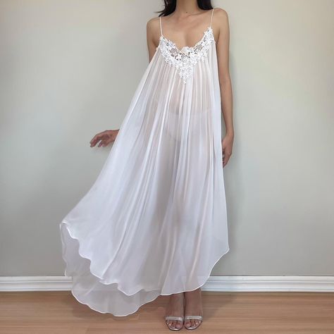 Vintage V-neck Sleepwear For Wedding Night, Vintage Sheer Sleepwear For Night, Vintage Nightgown For Wedding Night, Spring, Spring Sheer Coquette Nightgown, White Nightgown, Night Gown Dress, Vintage Cream Sheer Nightgown, Breastfeeding Dress, Lingerie Inspiration