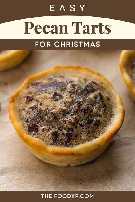 Easy pecan tarts recipe for Christmas, featuring buttery tart shells filled with a sweet, gooey pecan filling. These mini holiday treats are rich, nutty, and perfect for festive gatherings, capturing the warmth of Christmas flavors in a bite-sized dessert that's simple to make and enjoy. Pecan Tarts Recipe, Pecan Tart, Recipe For Christmas, Cheesy Mac And Cheese, Mini Tart Pans, Pecan Tarts, Tarts Recipe, Oven Baked Recipes, Tart Filling