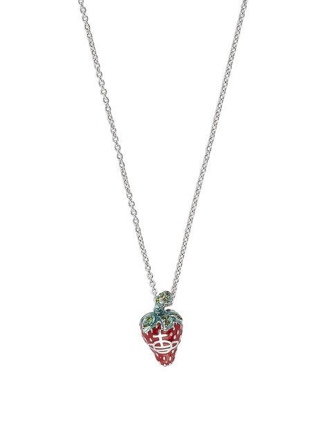 Vivienne Westwood Strawberry Silver Necklace Vivienne Westwood Strawberry, Westwood Necklace, Strawberry Necklace, Vivienne Westwood Jewellery, The Vivienne, Thomas Sabo, Green Colour, Green Crystals, Pretty Jewellery