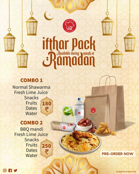 IFTHAR COMBO PACKS . Exciting combo packs available during month of Ramadan @ubgrillsandsnacks. Enjoy ifthar with UBgrillsandsnacks. *Pre-Order Available. . #iftar #ramadan #ramazan #ramadhan #food #foodie #foodporn #instafood #stayhome #foodphotography #quran #ramadanmubarak #happy #combo #offer #thrissur #thrissurfoodies Combo Offer Poster Design, Menu Ramadhan, Ramadan Designs, Ramadan Offer, Camping Coffee Maker, Creative Pizza, Ramadan Poster, Month Of Ramadan, Pizza Design