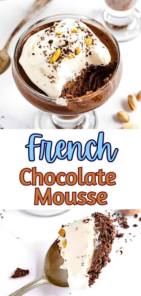 This is a recipe for traditional French chocolate mousse. It is dark, rich, sophisticated, and simply delicious, with no added sugar except for that in the chocolate you use. Classic Chocolate Mousse, Thick Chocolate Mousse Recipe, Thick Chocolate Mousse, Chocolate Mousse Recipe Easy, French Chocolate Mousse Recipe, French Chocolate Mousse, Best Chocolate Mousse Recipe, Easy Chocolate Mousse Recipe, Rich Chocolate Mousse