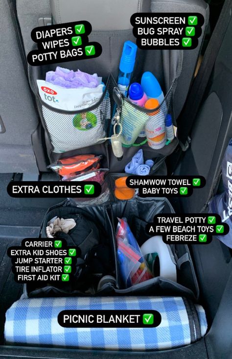 What’s in my car kit? Family Car Organization, Family Car Essentials, Mom Car Necessities, Car Essentials For Kids, Newborn Car Essentials, Summer Car Kit, Car First Aid Kit, What’s In My Car, Baby Car Organization