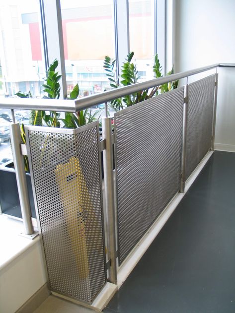 Drain Channel, Stainless Steel Balustrade, Steel Balustrade, Perforated Steel, Stainless Steel Furniture, Balcony Grill, Balcony Grill Design, Steel Shelving, Stairs Design Modern