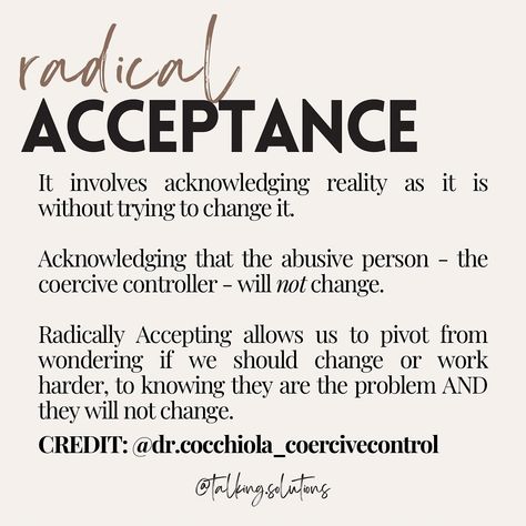 ✨Radical acceptance✨ is about acknowledging reality, even when it’s painful, and choosing to accept it rather than resisting it. ❕For protective parents, this doesn’t mean condoning or enabling harmful behaviors from a coparent—it’s about letting go of the things you can’t control and redirecting your energy toward what you *can* influence: your peace and your children’s well-being.🙏🤍 By practicing radical acceptance, you free yourself from the emotional turmoil that comes from fighting re... Protective Parents, Acceptance Quotes, About Letting Go, Radical Acceptance, Free Yourself, Well Being, The Things, Work Hard, Letting Go